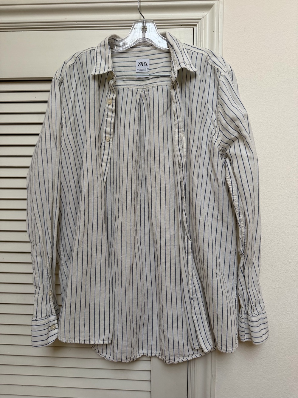 Zara Men’s Cream Shirt with Navy Pinstripes